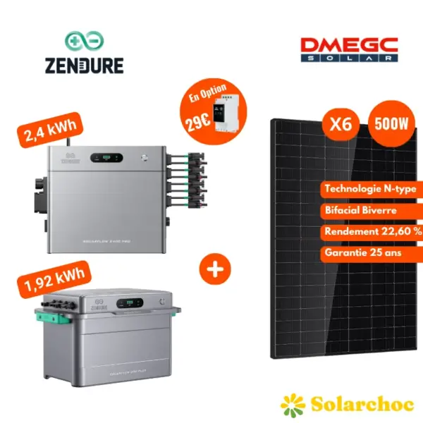 Pack 4,32kWh SolarFlow 2400 Pro + SolarFlow 800 Plus ZENDURE + 6 Panneaux DMEGC 500W