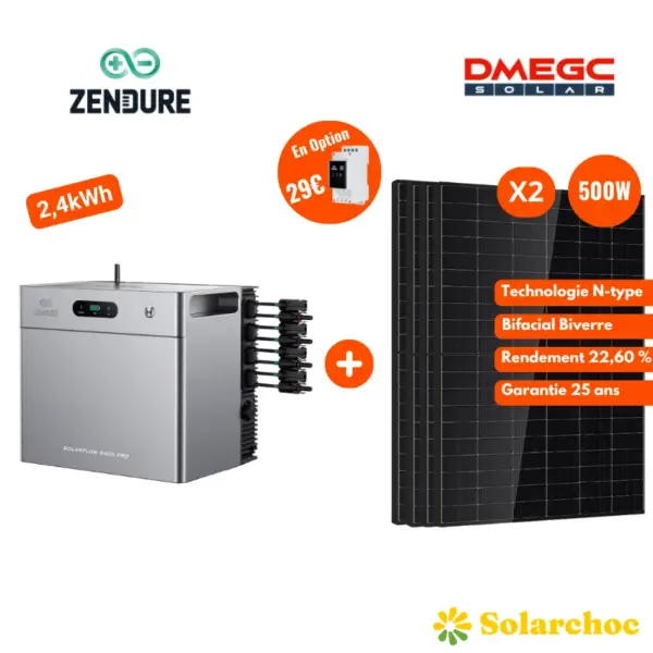 Pack 2,4kWh SolarFlow 2400 Pro ZENDURE + 2 Panneaux DMEGC 500W