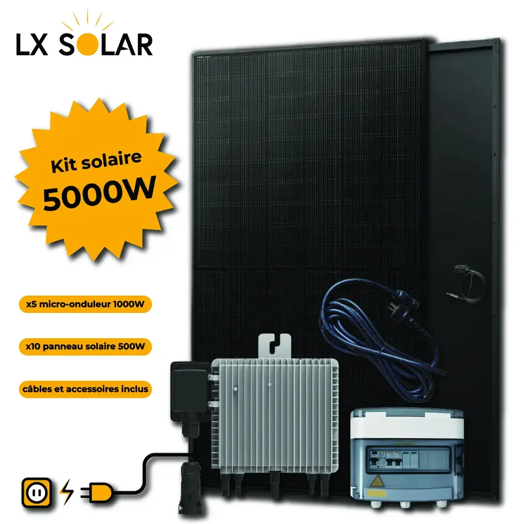 Kit 5000W - 10 panneaux 500W + Micro onduleur + câble + coffret